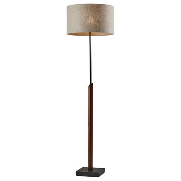 Ethan 1 Light Floor Lamp, Black With Walnut Rubberwood
