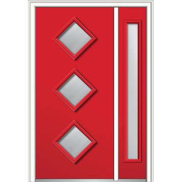 Clear 3-Lite Diamond Fiberglass Door With Sidelite, 51"x81.75", RH Inswing