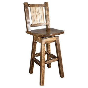 Montana Woodworks Homestead 24" Solid Wood Barstool with Engraved Bronc in Brown