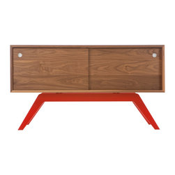 Eastvold Furniture - Elko Credenza Small, Walnut, Red Base - Buffets And Sideboards