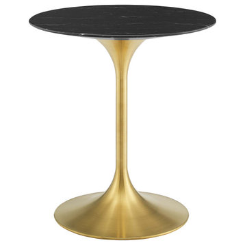 Dining Table, Round, Artificial Marble, Metal, Gold Black, Modern, Cafe Bistro