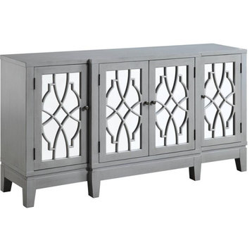 ACME Magdi Wooden Console Table with 4 Mirrored Doors in Antique Gray