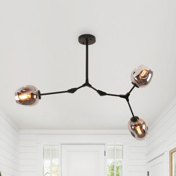 Modern Full-angle Adjustable Chandelier With Smoked Glass Shades, 3 Light