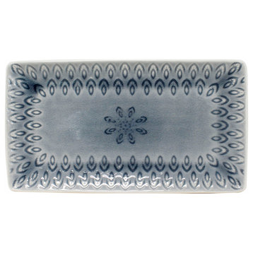 Peacock Crackle-glazed Rectangular Platter, Grey