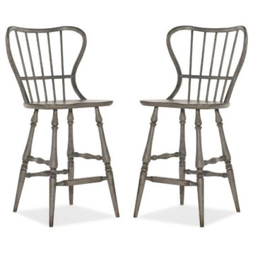 Home Square Dining Room Spindle Back Bar Stool in Speckled Gray - Set of 2