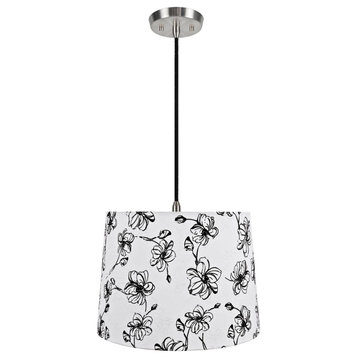 Aspen Creative 72323-11, 1-Light Fabric Lamp Shade Hanging Pendant, White