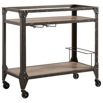 Industrial Kitchen Cart, Metal Frame With Rubberwood Butcher Shelves, Charcoal