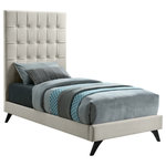 Meridian Furniture - Elly Velvet Upholstered Bed, Cream, Twin - Crawl into this cozy Elly cream velvet twin size bed for a restful night's sleep. The deep button tufting on its tall headboard provides a soft, pillowy surface to lean against for nighttime reading or watching TV. Supported by angled wood legs with an espresso finish, the side rails and footboard are also comfortably padded and upholstered. Contemporary styling ensures that this bed will integrate nicely into any existing decor.