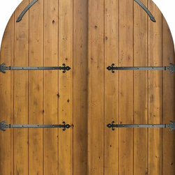 Pre-hung Entry Double Door 96 Wood Alder Rustic Plank Round Top Solid - Front Doors