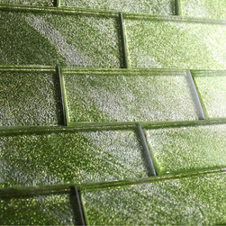 2x4 Glossy Glitter Green Sky Subway Glass Mosaic Tiles - Home Accessories & Decor