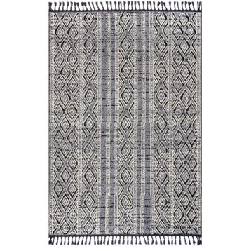 nuLOOM Chenoa Striped Tribal Tassel Transitional Vintage Area Rug, Gray 5'x8'