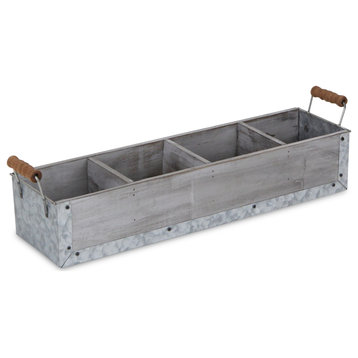 Gray Wash Wood And Metal 4 Slot Organizer With Side Handles