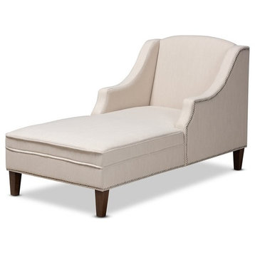 Baxton Studio Leonie Beige Upholstered Brown Finished Chaise Lounge
