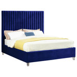 Meridian Furniture - Candace Velvet Upholstered Bed, Navy, Queen - Elegant and eye-catching, the stunning Candace Bed from Meridian Furniture is the perfect addition to any bedroom. Rich velvet covers the deep Channel tufted design. Strength and beauty is guaranteed with a solid wood frame and acrylic legs.