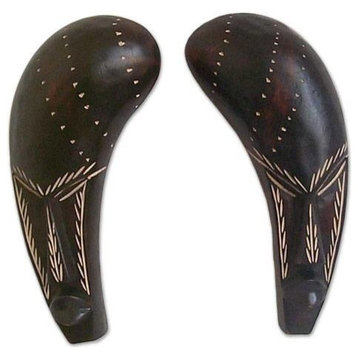 Novica God of Night Ghanaian Wood Masks, Set of 2