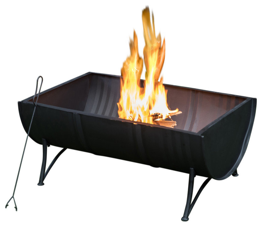 35" Rectangular Outdoor Metal Woodburning Barrel Firepit - Industrial ...