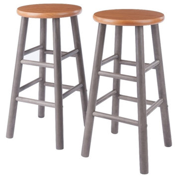 Winsome Huxton 2-Piece 24"H Solid Wood Counter Stool Set in Gray/Teak