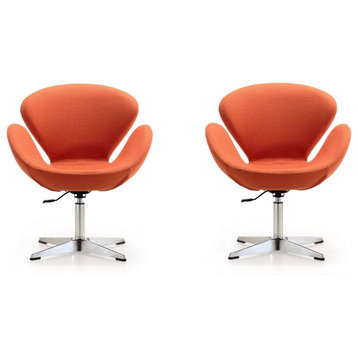Raspberry Adjustable Swivel Chair, Orange and Polished Chrome, Set of 2