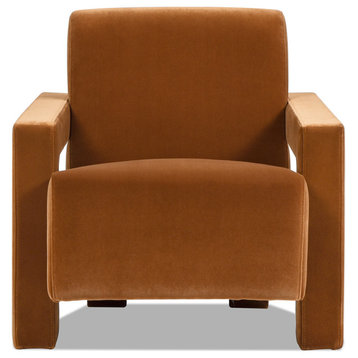 Ethan 28.5" Fully Upholstered Accent Arm Chair, Burnt Orange Performance Velvet