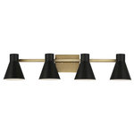 Sea Gull Lighting - Sea Gull Lighting Towner 4 Light Wall/Bath, Bronze/Black Steel - The Sea Gull Collection Towner four light vanity fixture in black offers shadow-free lighting in your powder room, spa, or master bath room. The Towner lighting collection by Sea Gull Collection brings mid-century, retro style to the traditional circular silhouette, creating a bold statement that would accent any space in your home. The conical light shades deliver a fun design statement along with the textured cloth cords, which are adjustable for leveling. These fixtures are ideal for dining room lighting, living room lighting and kitchen lighting. The assortment includes three-, five- and seven-light chandeliers, three- and five-light cluster pendants, eight-light island pendants, one-light mini pendants, and one-light wall sconces. The Towner Collection is available in two finishes, Satin Bronze and Brushed Nickel to complete the look. All fixtures are available as ENERGY STAR"-qualified and California Title 24 compliant.