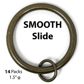 1 1/2" Metal Curtain Rings With Eyelets, Antique Gold, Set of 14