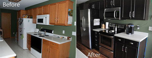 Kitchen Before And After Gel Staining Of Cabinets