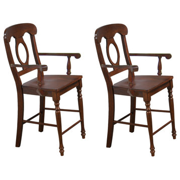 Napoleon Barstool With Arms | Chestnut Brown | Counter Height Stool�| Set Of 2