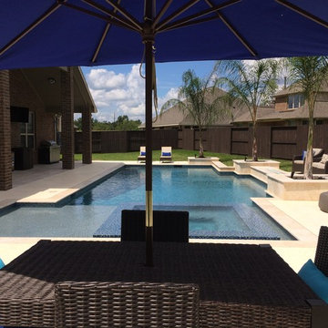 Spring Area Geometric Pool with FireWall & WaterFeature Planters