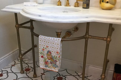 Example of a trendy mosaic tile floor bathroom design in Austin