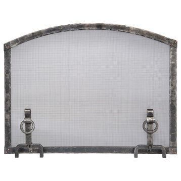Forged Iron Arched Top Fireplace Screen With Andiron Feet, Small