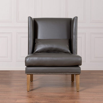 Chelsea Wing Chair | Grey Leather - $520.59