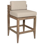 Armen Living - Vivid Outdoor Patio Bar Stool Light Eucalyptus Wood With Taupe Olefin Cushions - Introducing the Vivid Outdoor Patio Bar or Counter Stool  a harmonious blend of sophistication and resilience crafted to elevate your outdoor entertaining experience. Meticulously designed with an emphasis on both style and durability, this stool becomes the focal point of your patio or outdoor bar area, seamlessly combining the enduring charm of Eucalyptus wood with the practicality of water-resistant and UV-resistant features. Crafted from durable Eucalyptus wood, the Vivid Outdoor Patio Bar or Counter Stool not only exudes timeless elegance but also promises lasting durability. The versatile design makes it a perfect match for both bar and counter heights, adapting effortlessly to your outdoor space's specific needs. Designed for those who appreciate the outdoors, this stool boasts water-Eucalyptus and UV-resistant frame and upholstery, ensuring it withstands the elements with grace. Whether soaking up the sun or facing unexpected rain, the Vivid Bar or Counter Stool remains a steadfast companion for your outdoor entertaining. Sink into the plush Olefin cushions, available in a neutral tone, providing a comfortable and inviting seat for your guests. With water-resistant capabilities and easily removable covers, maintaining the freshness and allure of your outdoor entertaining space has never been easier. Create a welcoming atmosphere in your outdoor bar or counter area with the Vivid Outdoor Patio Bar or Counter Stool in Eucalyptus Wood. Its sleek and versatile design complements various outdoor settings, making it an ideal choice for those seeking a perfect balance of style and functionality. The Vivid Barstool collection is available in your choice of gray or taupe Olefin fabric in 26 inch and 30 inch seat heights.