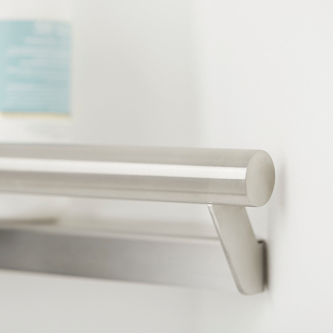 Lifestyle and Wellness Corner Shower Shelf With 14" Handle, Polished Stainless