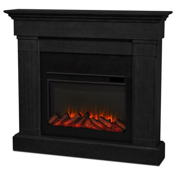 Real Flame Crawford 47.5" Slim Solid Wood and Glass Electric Fireplace in Black