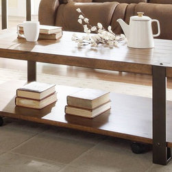 NORTHWOOD INDUSTRIAL NATURAL BROWN WOOD COFFEE COCKTAIL TABLE CASTERS - Coffee Tables