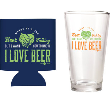"I Love Beer" Pint Glass and Drink Cooler, 2-Piece Set