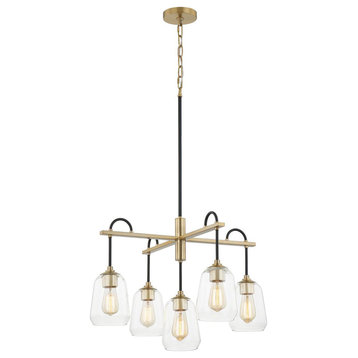 Arcwell 5-Light Chandelier, Clear Glass, Matte Black With Brass Accents Finish
