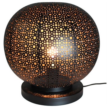 Elegant Boho Pierced Metal Black Gold Globe Table Lamp 12 in Sphere Round