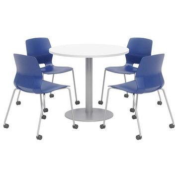 Olio Designs White Round 36in Lola Dining Set - Navy Caster Chairs