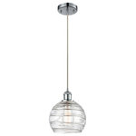 INNOVATIONS LIGHTING - INNOVATIONS LIGHTING 516-1P-PC-G1213-8 Deco Swirl 1 Light Mini Pendant - INNOVATIONS LIGHTING 516-1P-PC-G1213-8 Deco Swirl 1 Light Mini PendantThe Deco Swirl 1 Light Mini Pendant is part of the Ballston Collection. Includes 10 Feet Brown WireFamily Name: Deco SwirlCollection Name: BallstonMetal Finish(Body): Polished ChromeMetal Finish (Canopy/Backplate): Polished ChromeMaterial: Steel, Cast Brass, GlassDimension(in): 10(H) x 8(W) x 8(Dia)Glass Shade Description: Clear Deco SwirlGlass Type: Transparent Glass or Metal Shade Shape: SphereGlass or Metal Shade Color: ClearShade Material: GlassShade Size(Diameter x Height): 8 X 7Shade Dimension(in): 8(Dia) x 7(H)Canopy Dimensions(in): 4.5 x .75Minimum Height (Fixture Height with Shade, Cord or Included Stems & Canopy)(IN): 13.75Max Height (Fixture Height with Cord or Included Stems & Canopy)(IN): 131.75Cord: 10 Feet Of Silver CordSloped Ceiling Compatible: YesBulb: (1)60W Medium Base Incandescent(Not Included), DimmableColor Temperature: 2200Lumens: 220Color Rendering Index(CRI): 99.9Life Expectancy(Hours): 2000Voltage : 120Warranty: 2 Year Finish, Lifetime ElectricalSlope Ceiling Compatible4.5 inch 2mm Heavy Cast CanopyRated for 100 Watt MaximumUL/CUL Damp RatedIn order to maintain the finish we recommend simply using water and a cheesecloth towelCompatible with Incandescent, LED, Fluoresent and Halogen bulbs