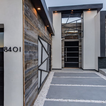 Reclaimed Wood Entry Wall with Oversized House Numbers