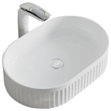 Dowell Fluted Ceramic Vessel Sink, Gloss White, Oval
