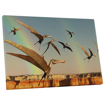 Children "Dinosaur Flying Over Canyons" Gallery Wrapped Canvas Wall Art