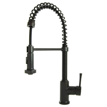 Residential Spring Coil Pull Down Kitchen Faucet Flat Spray Head Oil Rubbed Bron