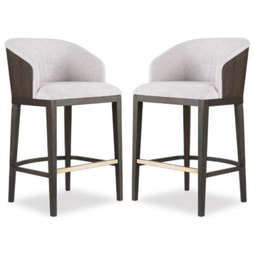 Home Square Upholstered Bar Stool in Midnight Brown - Set of 2
