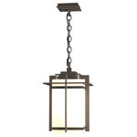 Hubbardton Forge - Tourou Large Outdoor Ceiling Fixture, Coastal Dark Smoke Finish, Opal Glass - Although the design is in honor of traditional Japanese stone lanterns, our Tourou Outdoor Sconce is much easier to hang from a chain outside home or business. Metals bands crisscross and hug the square glass tube for design flare.
