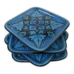Le Souk Ceramique - Square Stoneware Plates, Set of 4, Sabrine Design - Serving Dishes And Platters