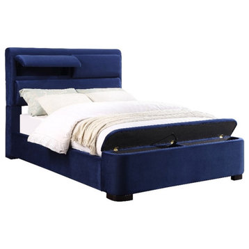 Furniture of America Fremont Contemporary Fabric Full Bed with Storage in Navy