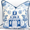 Toile Linen Pillow Cover, Blue/White With Contrast Blue Cording, 12'x20"