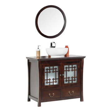 Maykke Kumi 36" Pacific-Rim Bathroom Vanity Set in Vintage Walnut